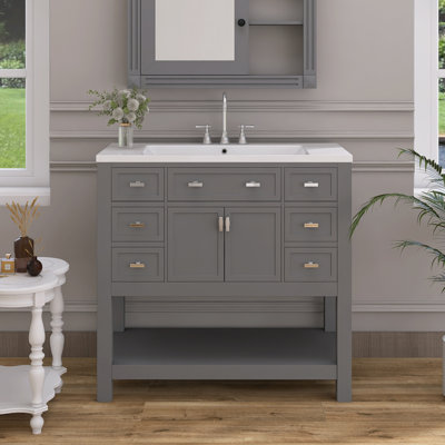 Meuble-lavabo simple 35,2 po avec plateau en résine Takashia