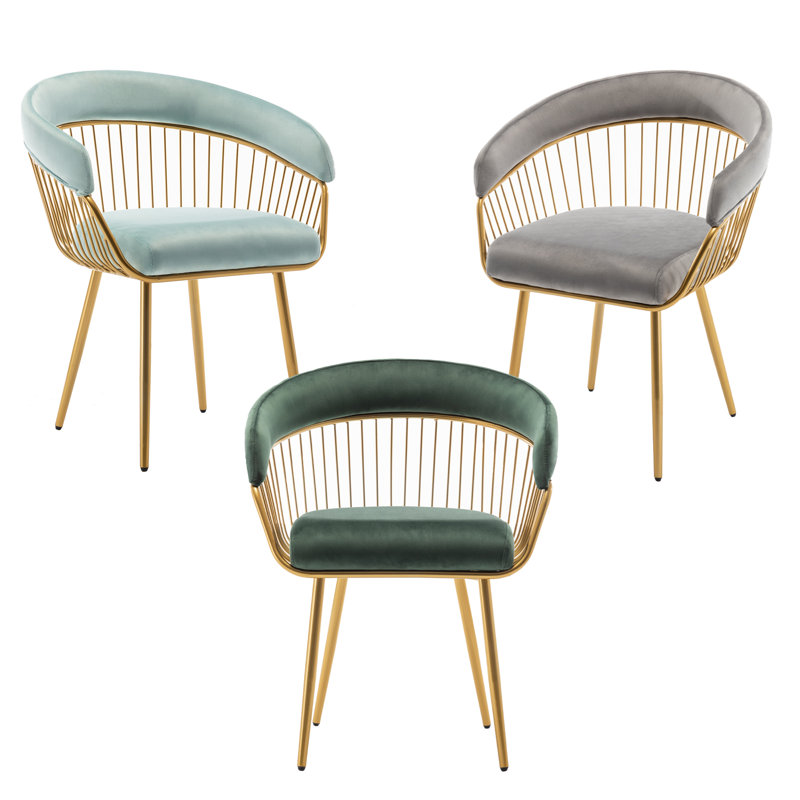 Emaad Leisure Modern Living Dining Room Accent Arm Chairs Club Guest with Metal Legs, Green Velvet