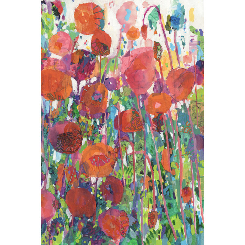 Vivid Poppy Collage II by Tara Funk Grim - Painting, 30cm H x 20cm W, Wrapped Canvas