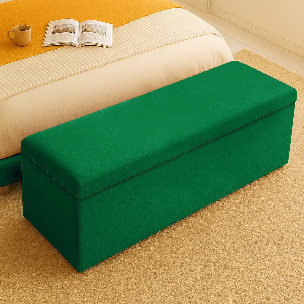 Safar Wide Velvet Plain Rectangle Solid Color Standard Ottoman Box with Storage