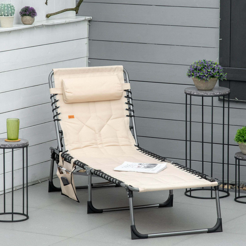 Méridienne pliante et rembourrée Outsunny, Beige, Noir