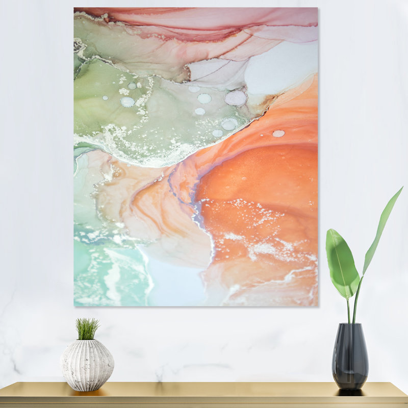 Art liquide, ondulations en vert et orange - reproduction d'art moderne sur toile, H 24 po x l 36 po x P 1 po, Toile tendue