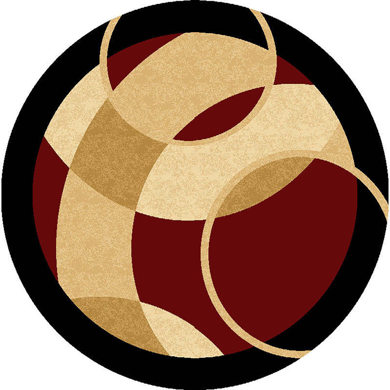 Tapis abstrait bourgogne / beige Mccampbell, Rond 6 pi 6 po
