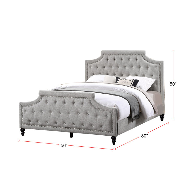 Lit plateforme tapissier capitonné Ditmars, Complète, Gris