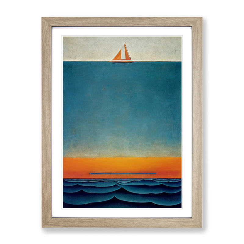 Boat Above the Horizon - Wall Art, 48cm H x 36cm W, Oak Framed, White
