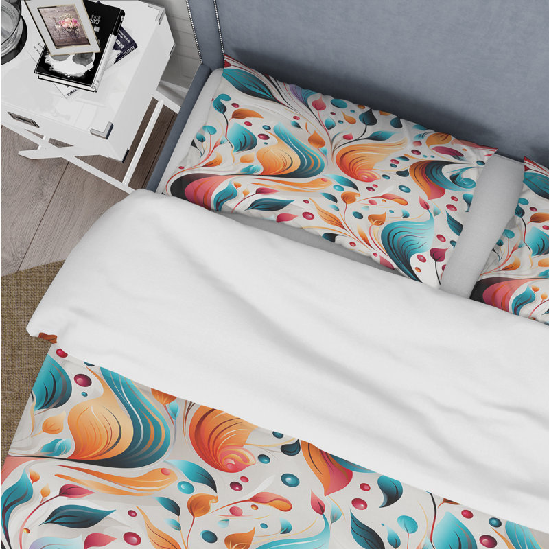 Literie minimaliste à motif cachemire en plumes, Housse de couette simple + 1 taie décorative stan