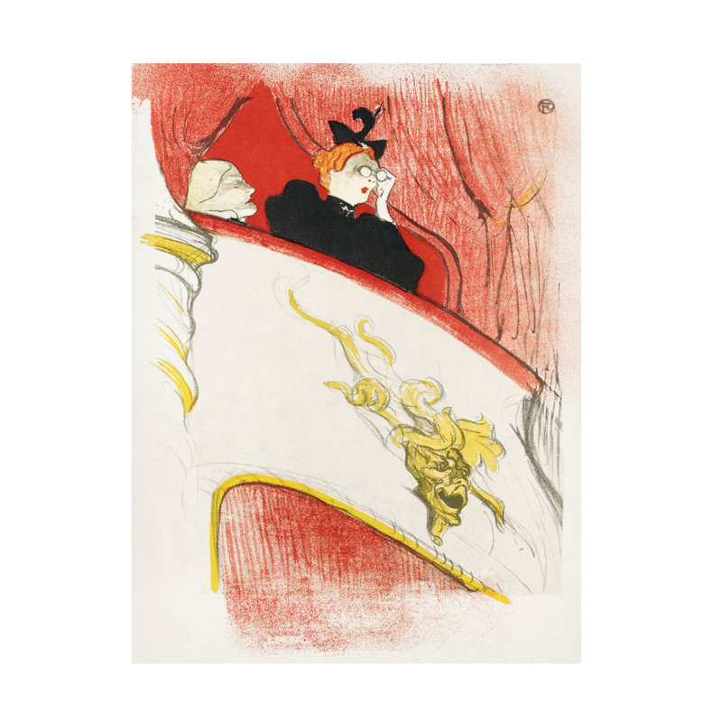 Art graphique sur toile, balcon avec un masque grotesque doré, H 19 po x l 14 po x P 2 po