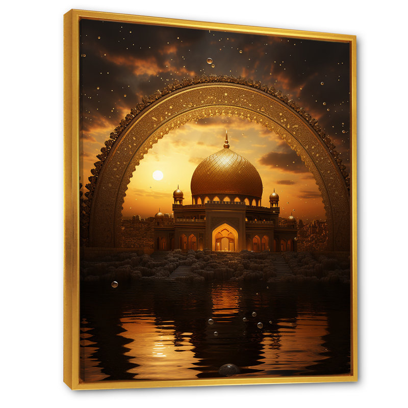 Judaïsme synagogue Sunset Sanctuary III, reproduction d'art sur toile, Cadre flottant doré, H 32 po x l 24 po x P 1 po