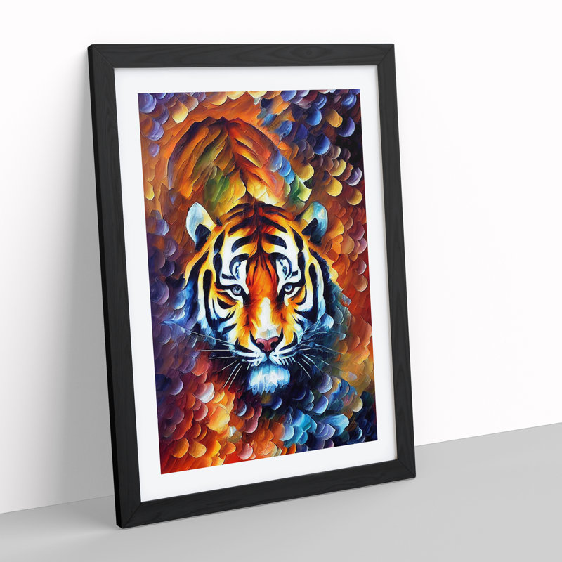 Tiger Portrait No.2 - Wall Art, Black Picture Frame, 48cm H x 36cm W, White