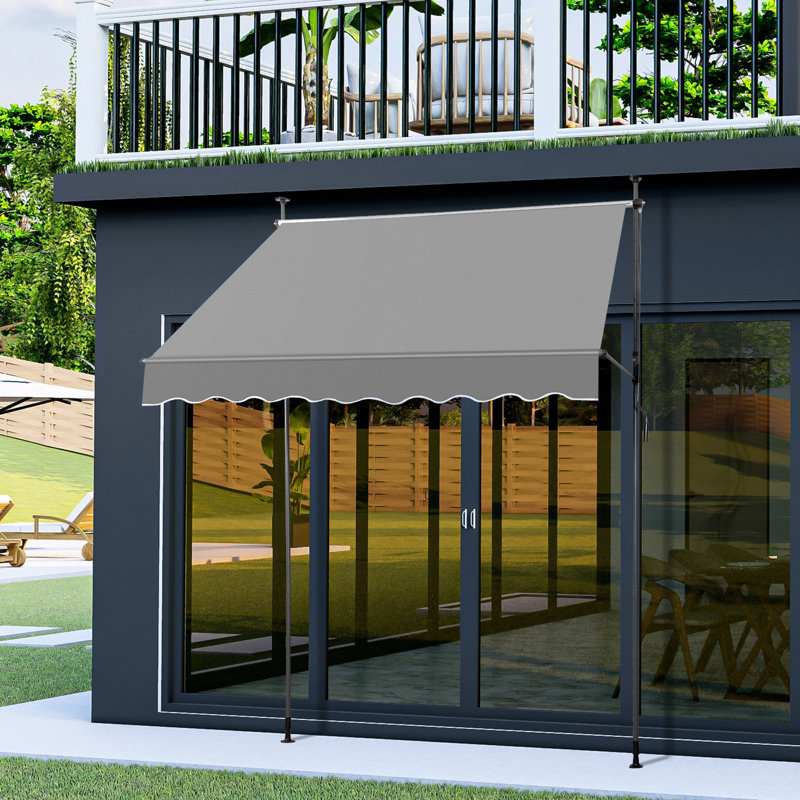 Metal And Polyester Retractable Awning, 118" H x 78.7" W x 47.2" D, Gray