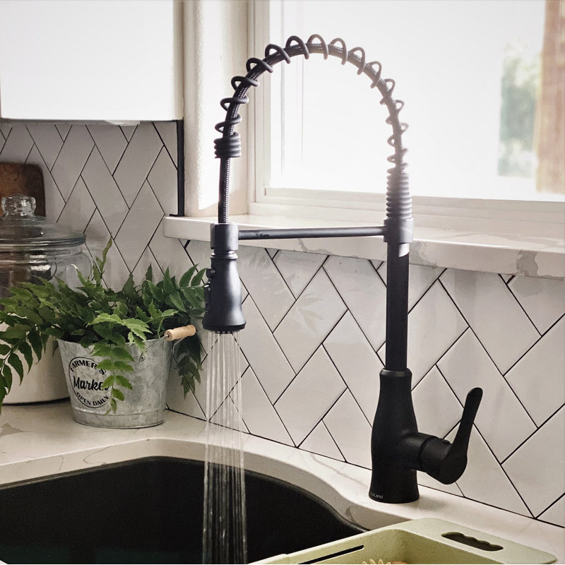 Lulani Bora Bora Pull Down Single Handle Kitchen Faucet, Matte Black