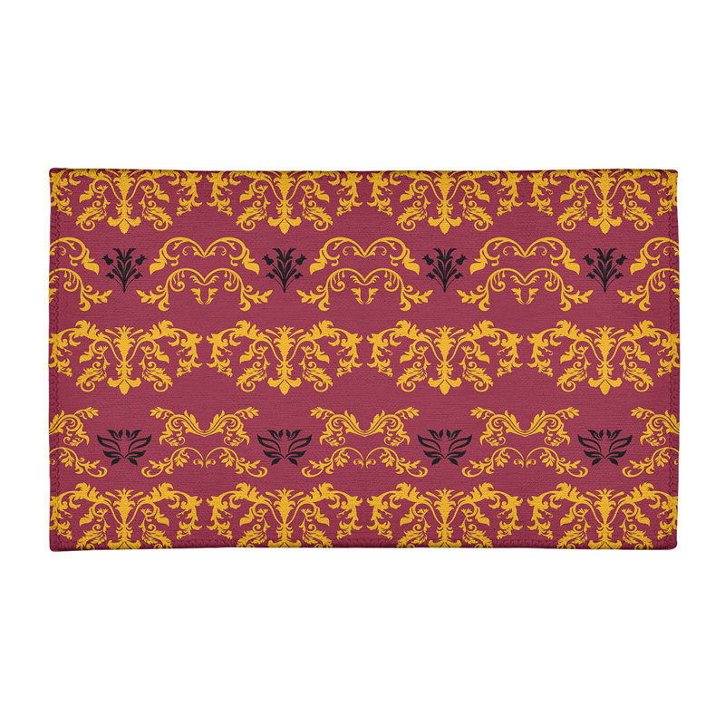 Tapis rouge / jaune Damask, Rectangle 4 pi x 6 pi
