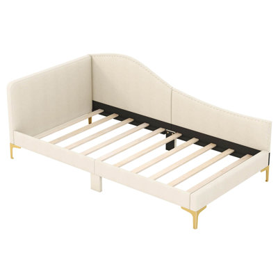 Upholstered Daybed Rivet-tufted Platform Bed With Metal Legs by Mercer41