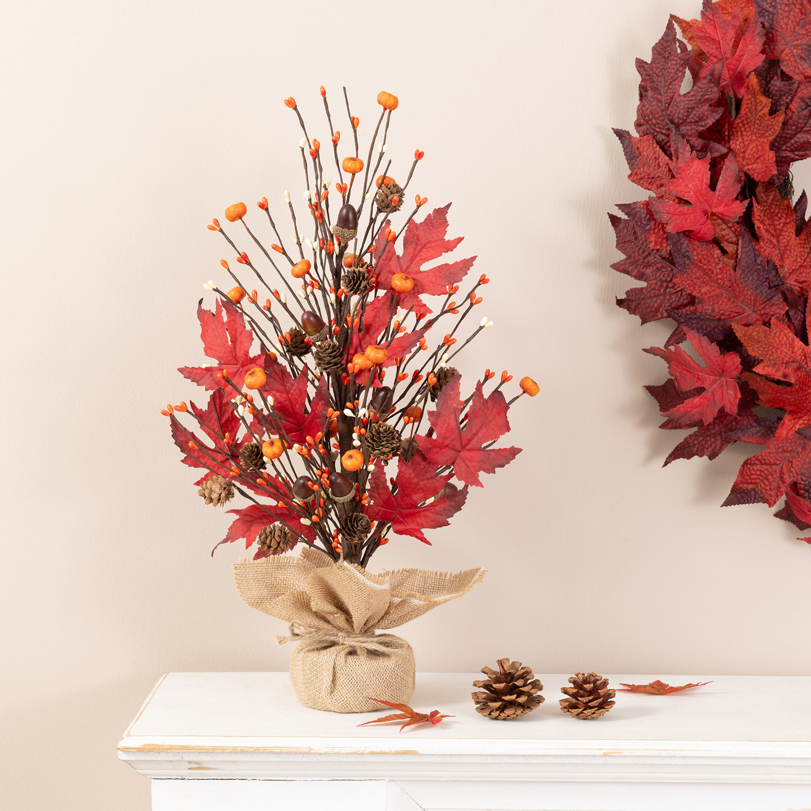 21"H Fall Burgundy Leaves Table Tree