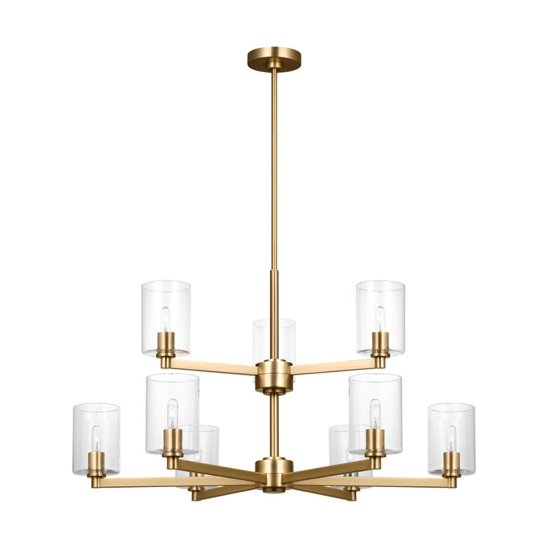 Fullton 9 Light Dining Room Chandelier With Clear Shade, Satin Brass