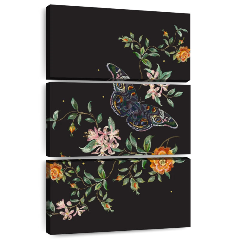 Broderie fleur et papillon Harnek, H 32 po x l 20 po