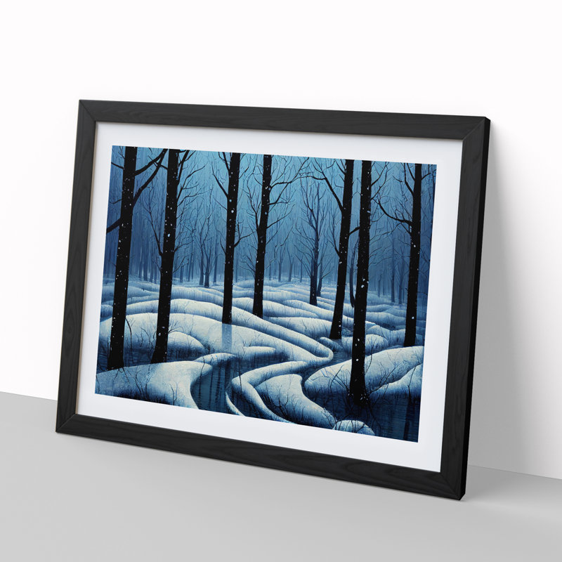 XH1022-10181X Winter Forest Evening - Single Picture Frame Print, Black, 46cm H x 64cm W x 2cm D