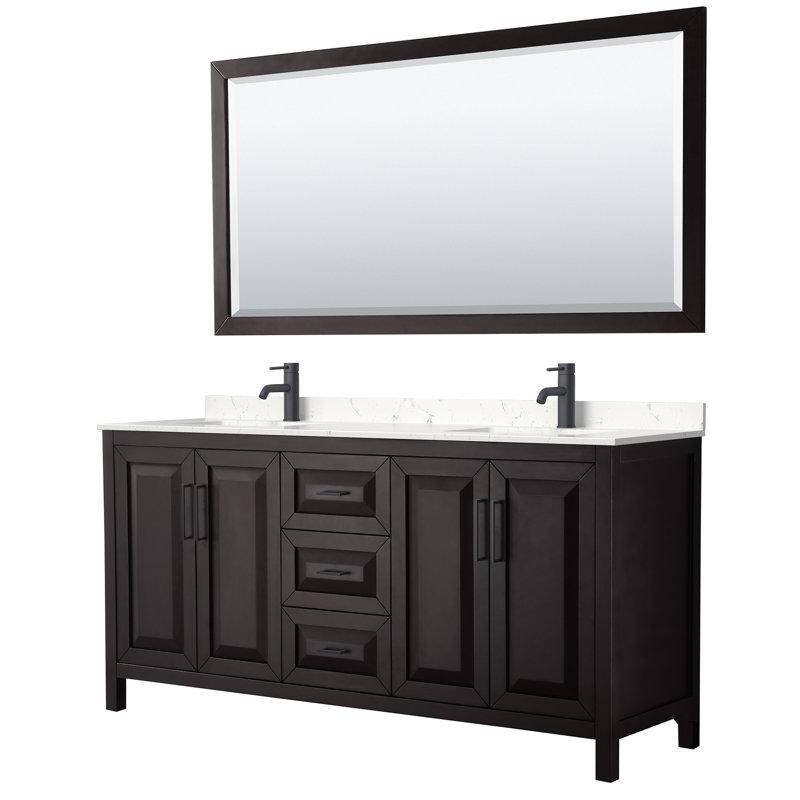 Daria 72'' W Double Vanity, Matte Black, Dark Espresso, White Cultured Marble