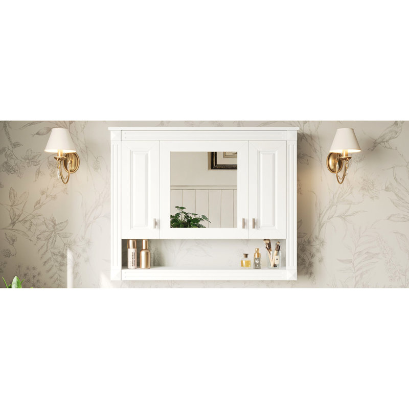 Armoire murale de salle de bain 35 pouces avec miroir et tablettes réglables, idéale pour un usage domestique dans un salon de style moderne