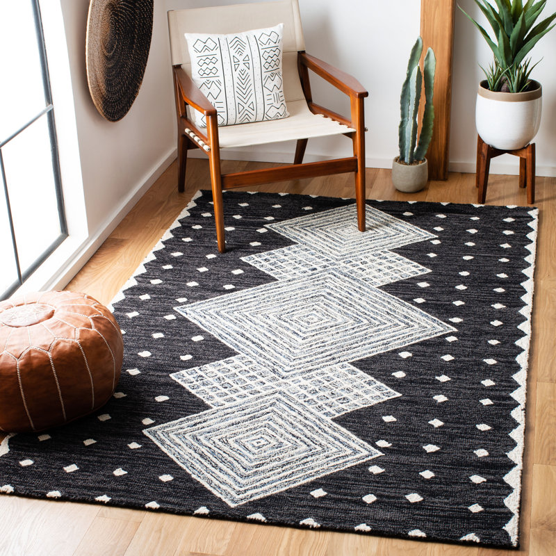 Tapis gris anthracite / ivoire en laine / coton touffeté à la main For bis, Rectangle 5 pi x 8 pi