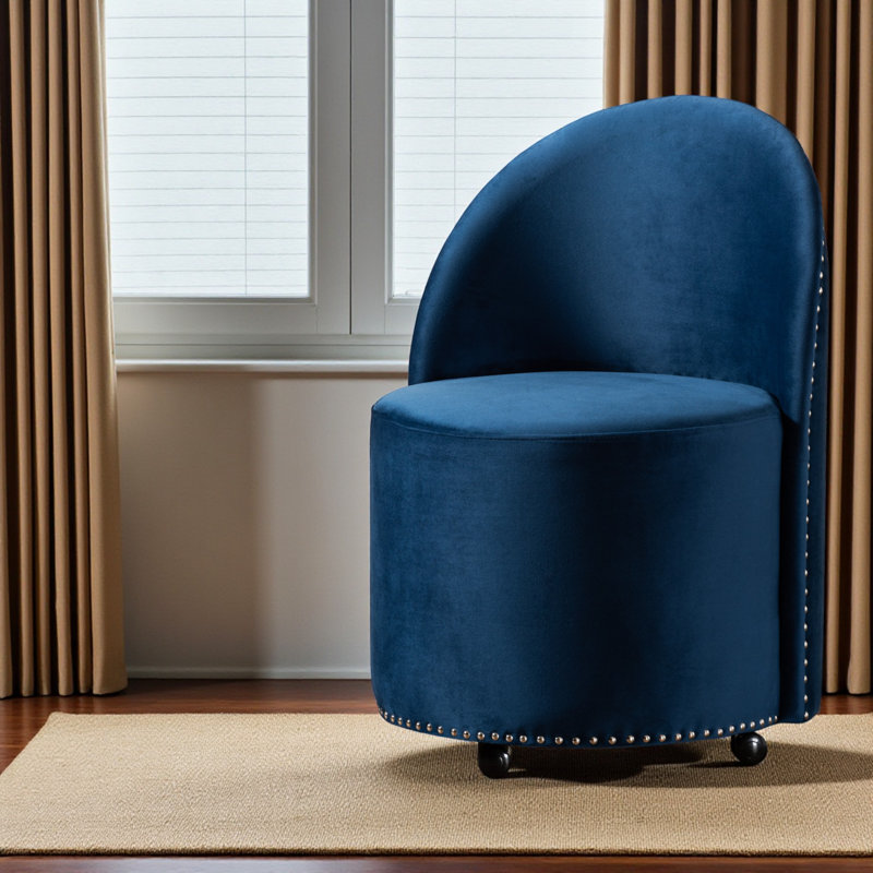 Gulan Navy Blue Velvet Fabric Upholstered Rolling Accent Chair, 32.47'' H X 21.31'' W X 22.42'' D