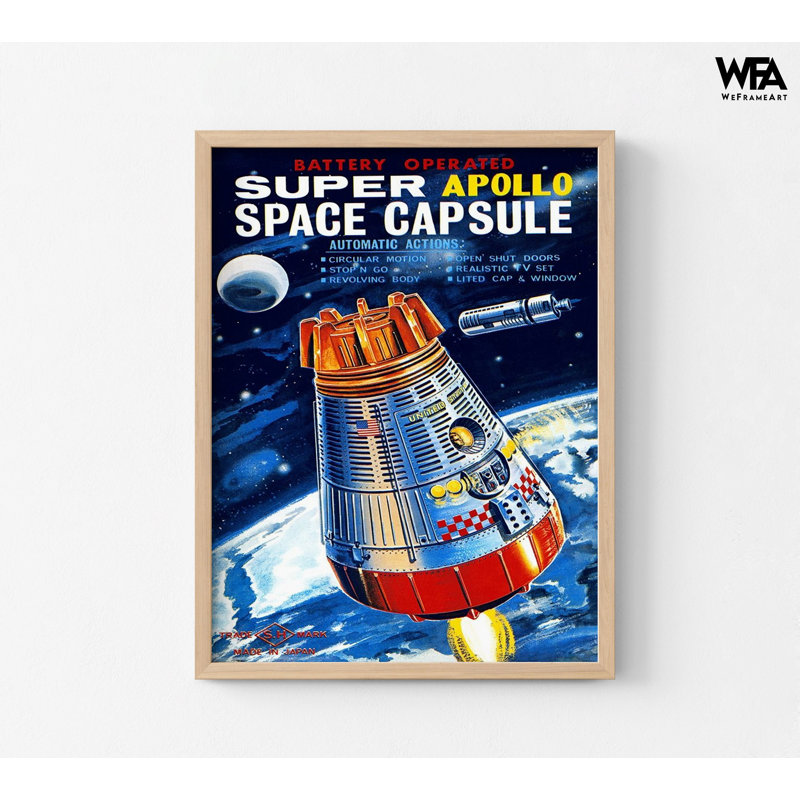 «Super Apollo Space Capsule» à pile par Retrorocket, art mural rétro de magasin de jouets, idée de remodelage sur le thème de l'espace de jeu