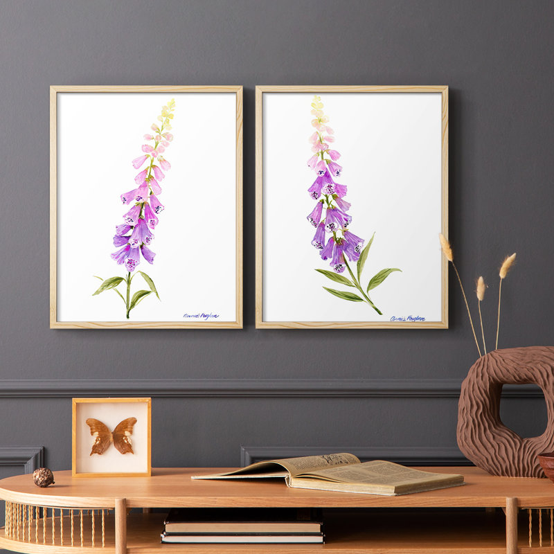 «Annie's Foxglove I», reproduction encadrée de qualité supérieure - prête à être accrochée - aucun clou requis - aucun clou requis