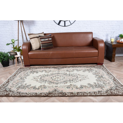 Tapis turc rétro Oushak idéal pour le salon ou la chambre à coucher dans un magnifique abat-jour brun