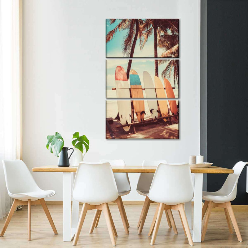 Planches de surf rétro - impression sur toile tendue 3 pièces, H 38 po x l 24 po x P 1,25 po