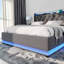 Upholstered 4Ft6 Ottoman Bed Frame With 360 Surround Led Function With Charging Function Hydraulic Storage Bed Frame With Large Storage Space  (No Mattress)-543822487-552866260