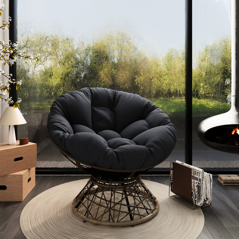 Fauteuil ergonomique avec rembourrage confortable, pivotant sur 360 °, tissu, fabrication en métal pour le salon, rembourrage en mousse moelleuse pour la chambre à coucher, support solide et imperméable