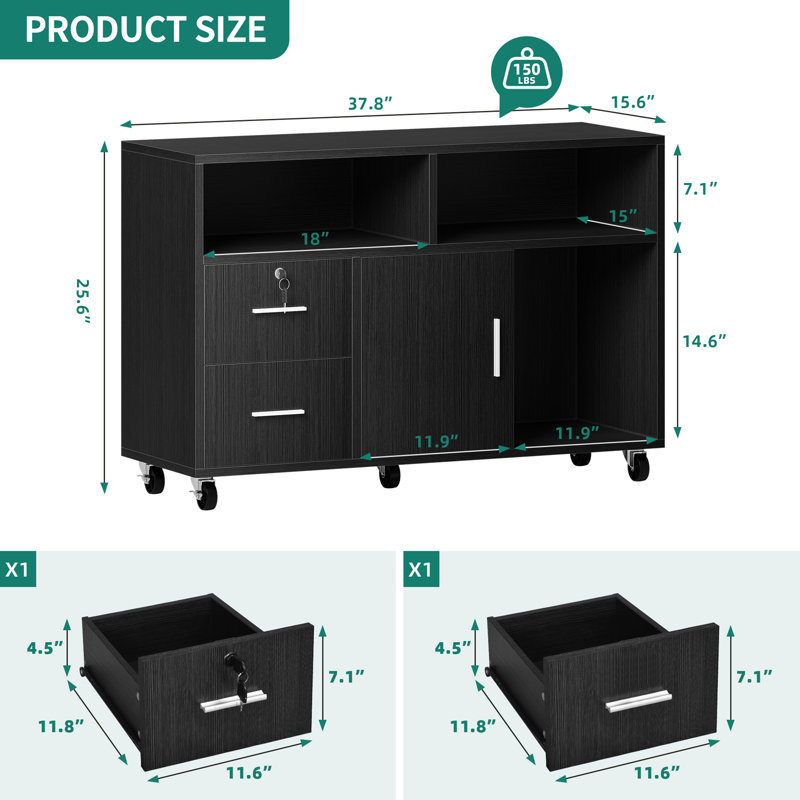 Mayaar 38'' Wide 2 -Drawer Mobile File Cabinet