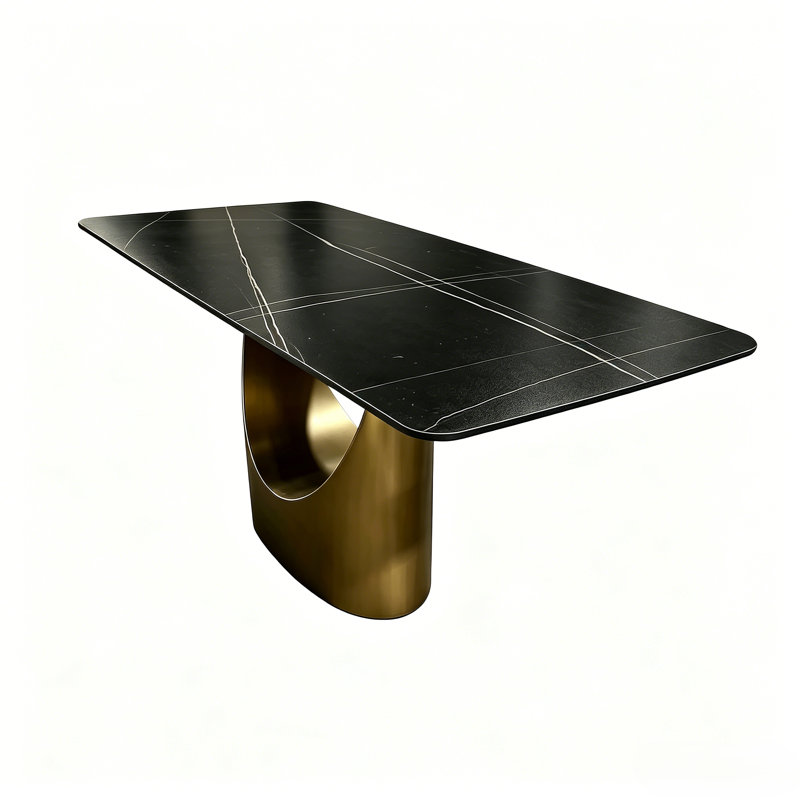 70.9" Modern Dining Table Sintered Stone Matte Black Surface With U-shape Stainless Base-- Arrtle Furniture