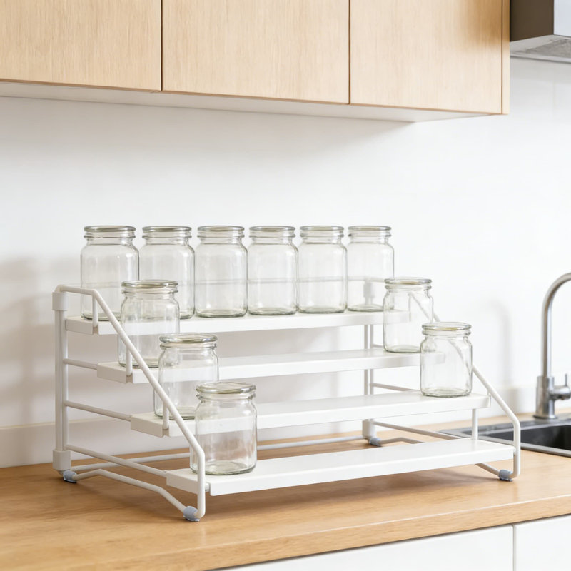 Étagère à épices réglable à 4 niveaux pour armoire et comptoir, tablette extensible pour pots à épices, articles de toilette et cosmétiques, fabrication en métal robuste, assemblage facile