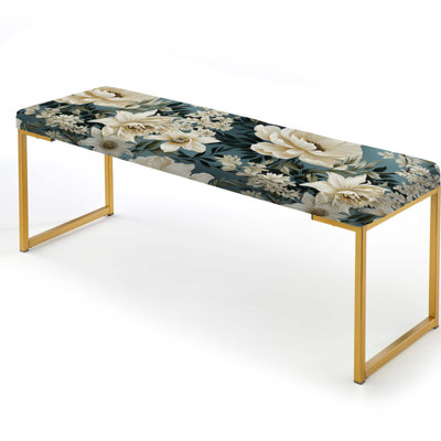 White And Blue Delicate Poppies Flowers - Floral Upholstered Gold Bench