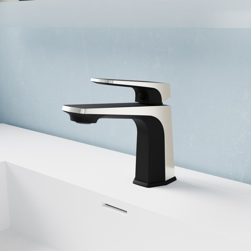 Robinet pour salle de bain à poignée simple avec drain escamotable noir mat et chrome ANZZI, Noir mat / nickel brossé