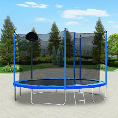 Trampoline extérieure de 3,65 m avec panier de basketball, échelle et filet de sécurité pour adultes et enfants