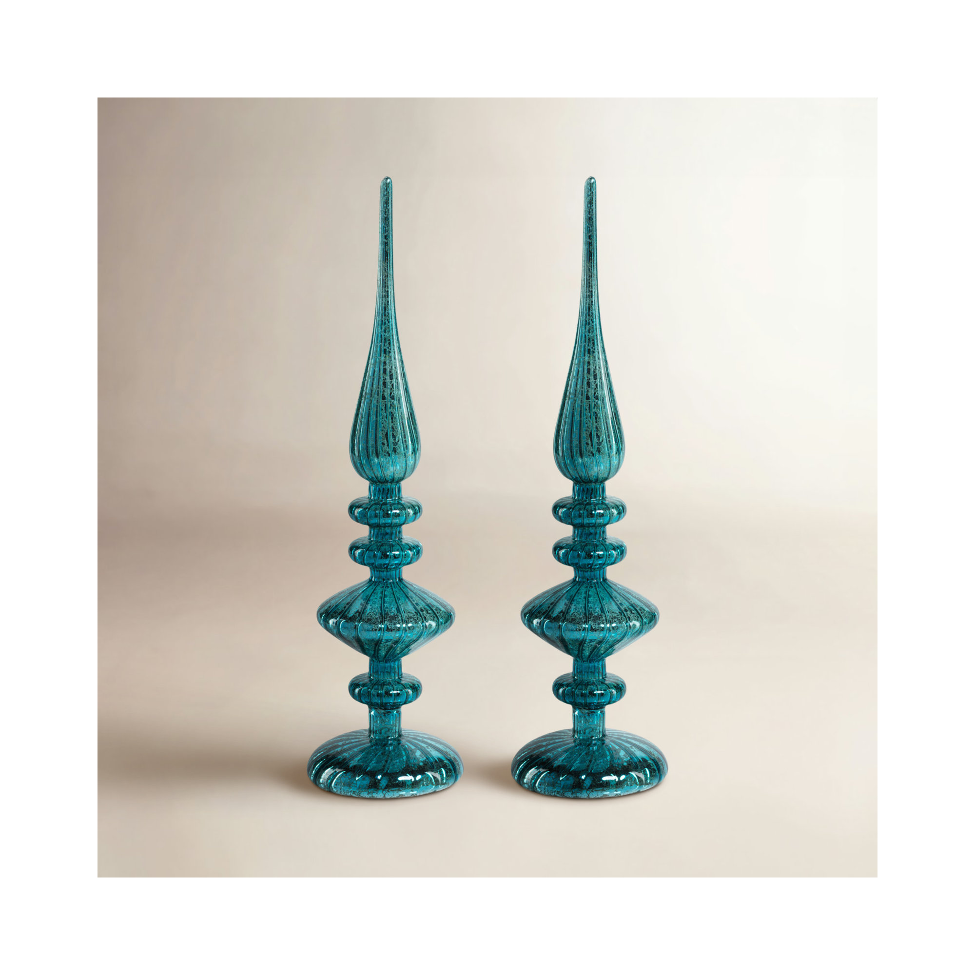 LED Tabletop Finials, Set of 2, 13.25" H x 3.5" W x 3.5" D, Antique Blue