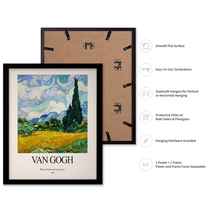 Van Gogh - Champ de blé avec cyprès No3, Cadre noir, Affiche, H 16 po x l 20 po