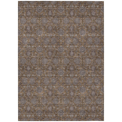 Tapis extérieur lavable floral 5 pi x 8 pi chocolat et gris