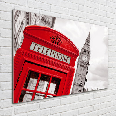 Glass Print Wall Art 100X70cm Image Printed On Glass Decorative Wall Picture Behind Toughened / Tempered Safety Real Glass For Kitchen & Living Room Theme:Telephone Booth