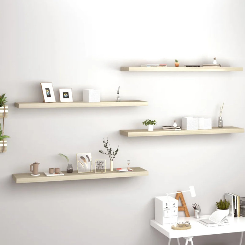 Arsis 4 Piece Metal Floating Shelf, 3.8cm H x 23.5cm W x 23cm D, Oak