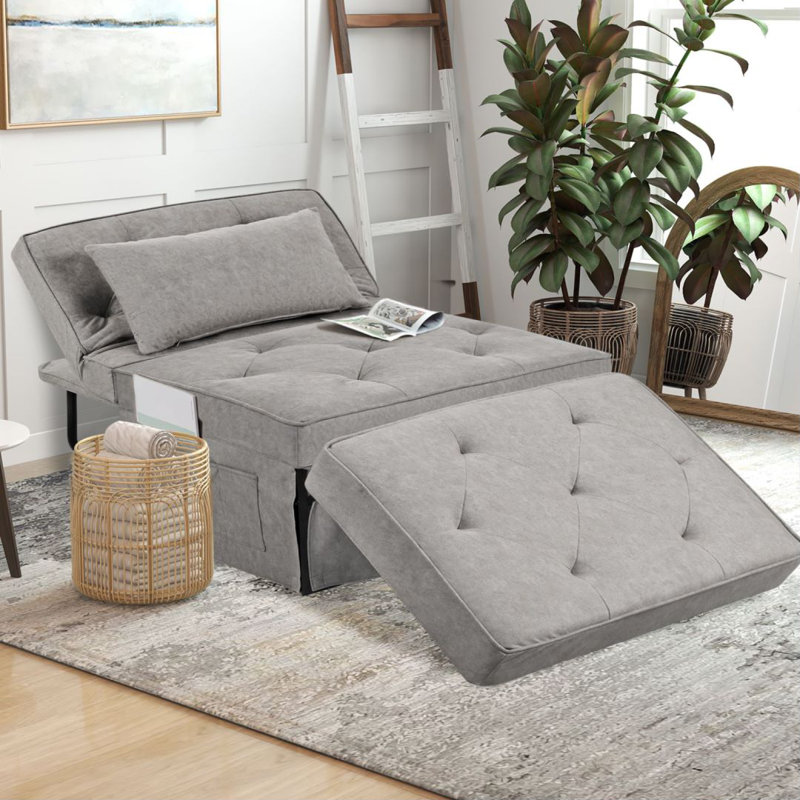 Multi-function Folding Ottoman Sofa Bed With Adjustable Backrest (Medium 36'' Width), Light Gray, 73" W × 28" H × 36" D