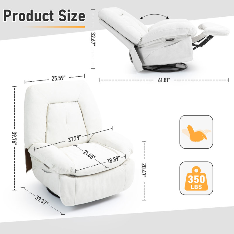 Swivel Rocker Recliner Chair Set Of 2, 360° Swivel Recliner With Heat And Massage, Rocker Recliner Nursery Glider Chair With Side Pockets For Living Room (white, Fabric)