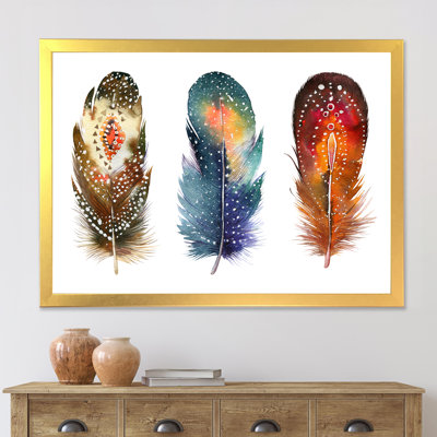 Ensemble de plumes colorées Boho - Impression sur toile encadrée