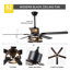 Ventilateur de plafond 52 po noir avec ensemble d'éclairage et télécommande, conception à 5 pales, moteur à courant continu silencieux à 6 vitesses, minuterie, réversible pour le salon, la chambre à coucher