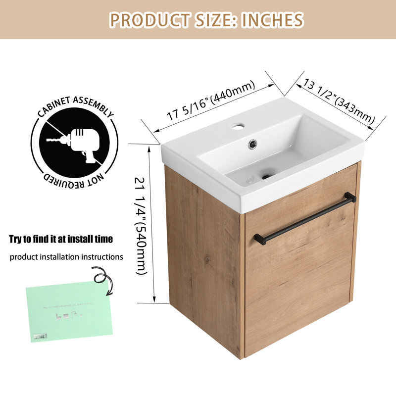 Riverton 18 Inch Vanity, 18 bathroom vanity with top, 18 inch bathroom vanity, 18" Single Bathroom Vanity Set, 18'' Single Sink Vanity with 1 Door and Ceramic Basin Sink