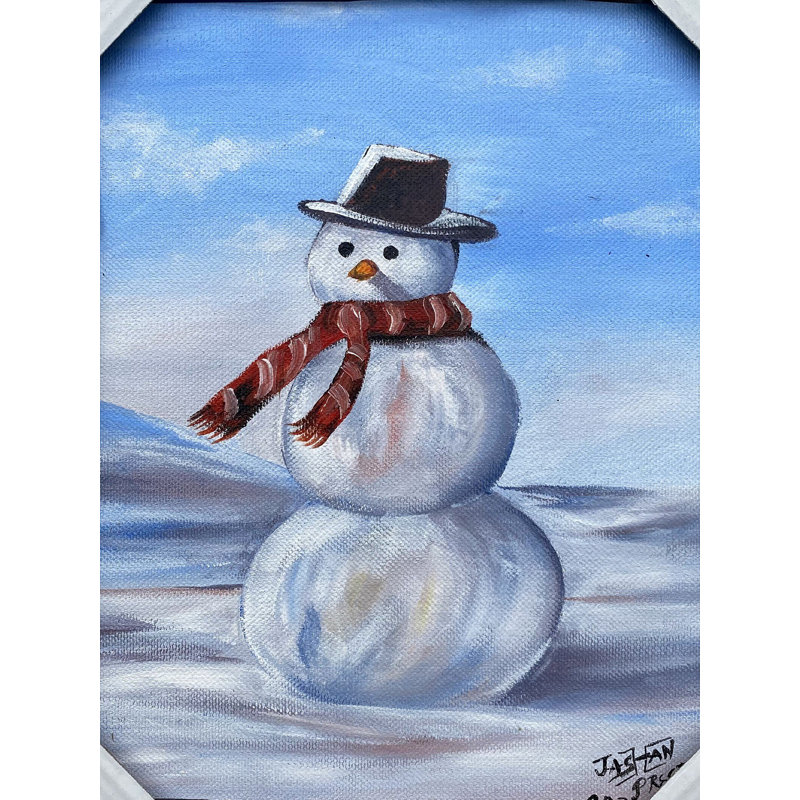 Bonhomme de neige à Noël | Acrylique sur toile | Avec cadre | Par Jashanpreet Kaur