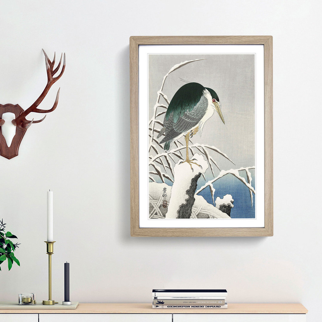 'A Heron in The Snow' by Ohara Koson - Picture Frame Painting Print on Paper