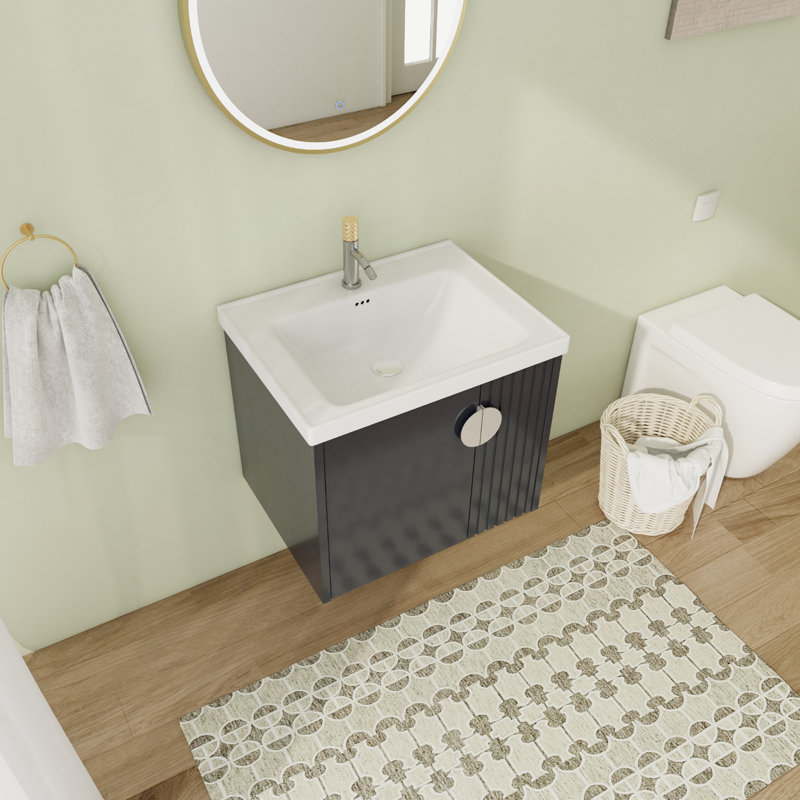 Meuble-lavabo simple mural 24 po avec comptoir en céramique, Noir